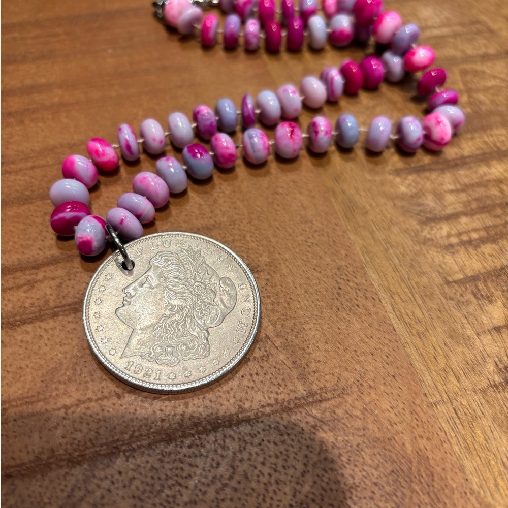 1921 Silver Morgan Dollar with pink/purple opals 🩷💜